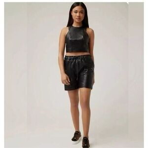 NWT . LITA by Ciara. Wide Leg Drawstring Leather Shorts. Black. Size Small.